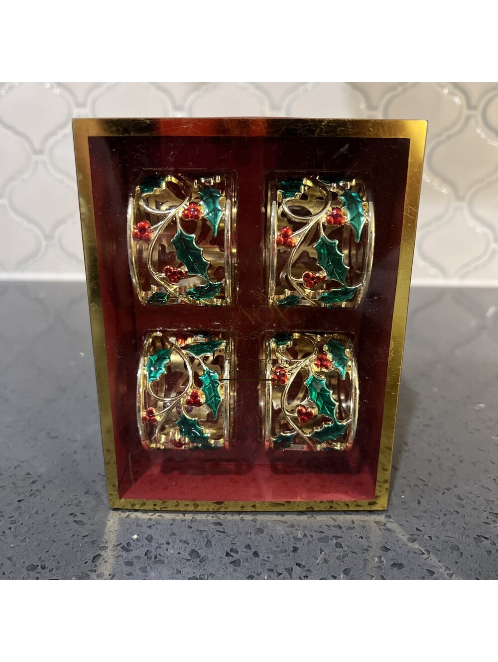 Lenox Goldtone Holly & Berries Christmas Napkin Rings Set Of 4